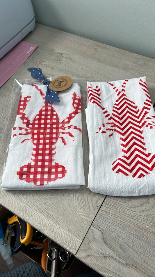 Crawfish or Lobster Appliqué Tea Towel