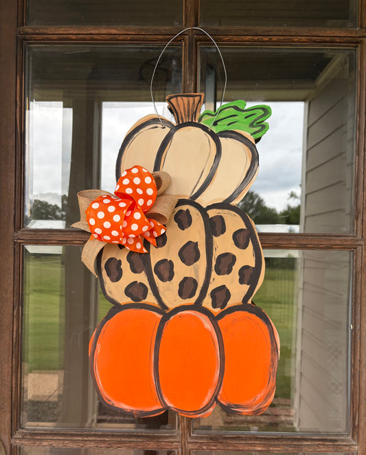 Stacked pumpkin wooden door hanger